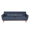 Mid-Century 3 Seater Fabric Sofa e nang le Moralo oa Wood